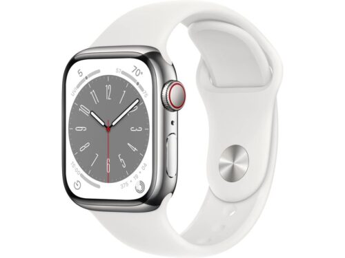 APPLE Watch Series 8 GPS+Cellular 41 mm Prateado Aço Inoxidável com Bracelete Desportiva Branco