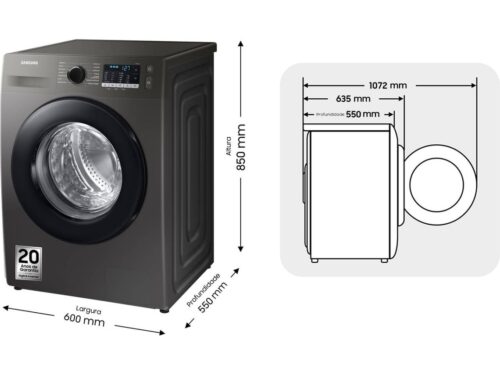 Máquina de Lavar Roupa SAMSUNG WW80TA046AX (8 kg - 1400 rpm - Inox) - Imagen 3