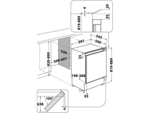 Frigorífico Mini Bar Encastre WHIRLPOOL ARG 913 1 (Estático - 81.5 cm - 126 L - Branco) - Imagen 3