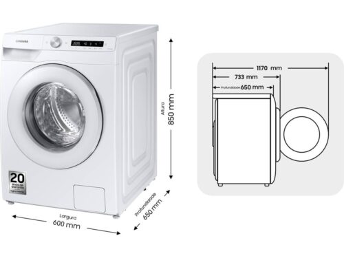 Máquina de Lavar Roupa SAMSUNG WW12T504DTW (12 kg - 1400 rpm - Branco) - Imagen 3