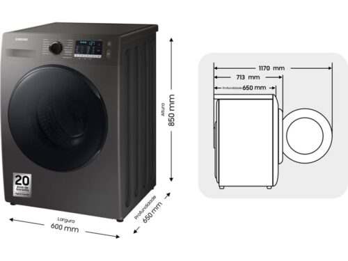 Máquina de Lavar e Secar Roupa SAMSUNG WD90TA046BX/EP (6/9 kg - 1400 rpm - Inox) - Imagen 3