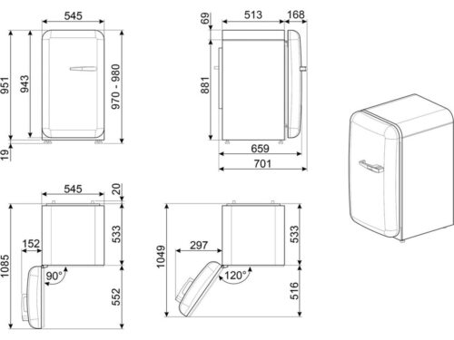 Frigorífico Mini Bar SMEG FAB10LCR5 (Estático - 97 cm - 122 L - Creme) - Imagen 5
