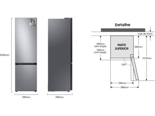 Frigorífico Combinado SAMSUNG Bespoke RB38A6B3DS9 (No Frost - 203 cm - 390 L - Inox) - Imagen 3